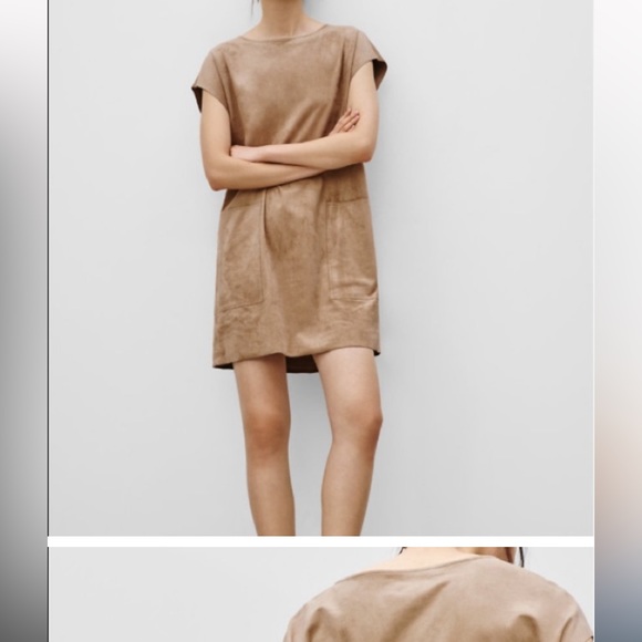 NEW Aritzia Wilfred Dress Women's Tan Vegan Faux Suede Mini Cap Sleeve party - Picture 2 of 8